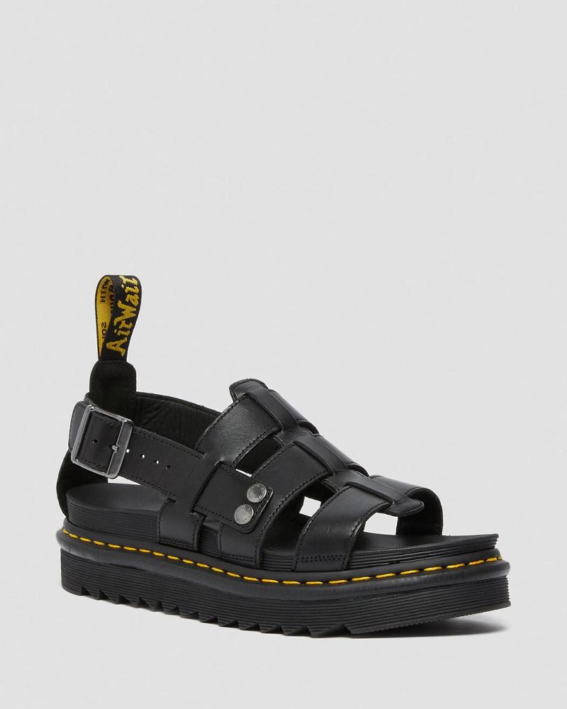 Men\'s Dr Martens Terry Leather Strap Sandals Black | AU 642XYU